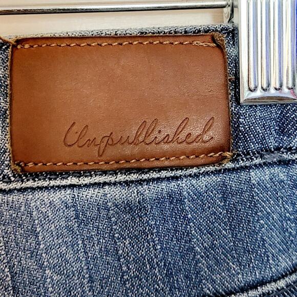 Anthropologie Unpublished Striped Wide Leg Cropped Blue Denim Jeans Women's 28 - Picture 4 of 8